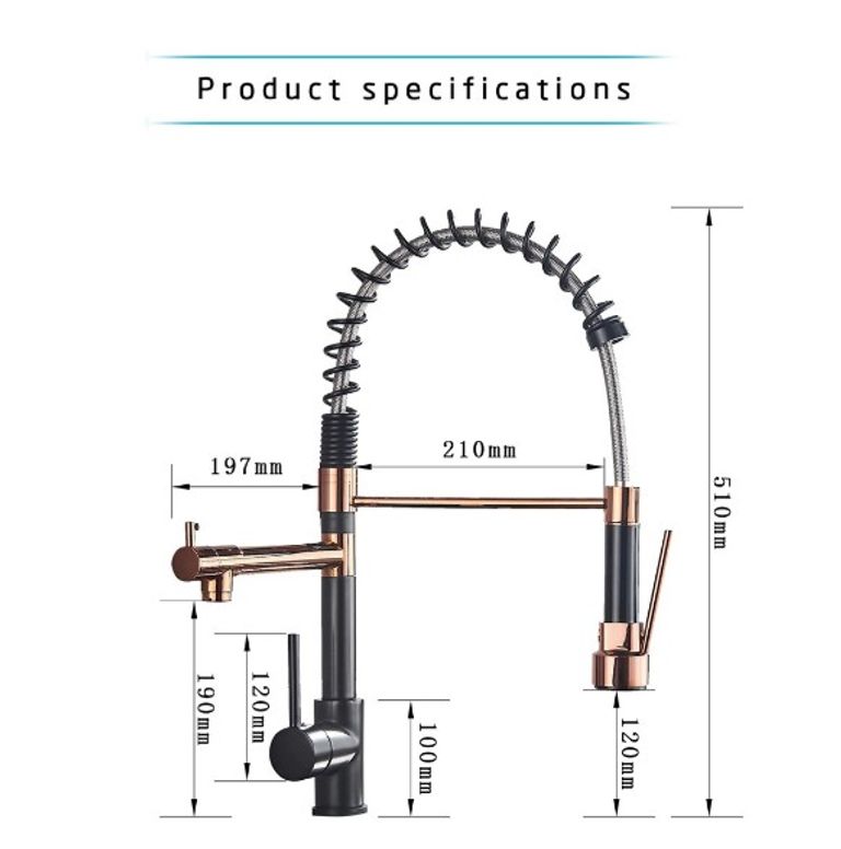 Акція! Шикарний одноважільний кухонний змішувач високого тиску, античне золото/чорний, поворотний з висувним розпилювачем. Новий Код:null. Зображення 12