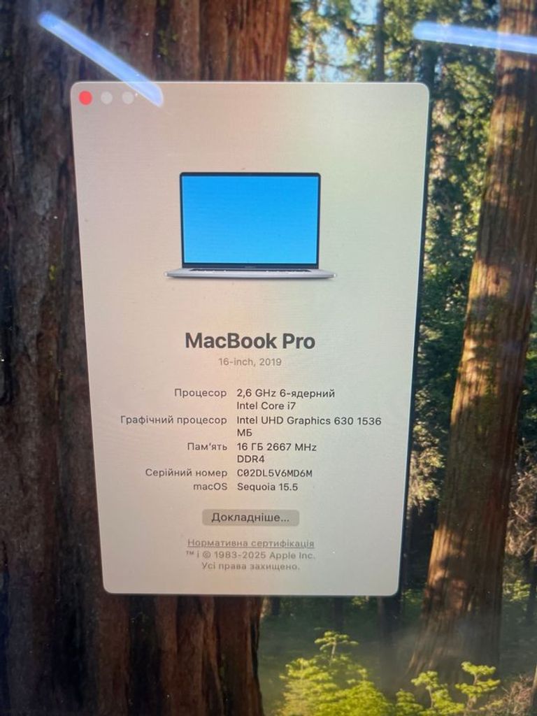 Apple macbook pro a2141/екр 16"/сore i7 2,6ghz/ram16gb/ssd500gb/uhd graphics 630 1536mb Код:01-200610124. Изображение 7