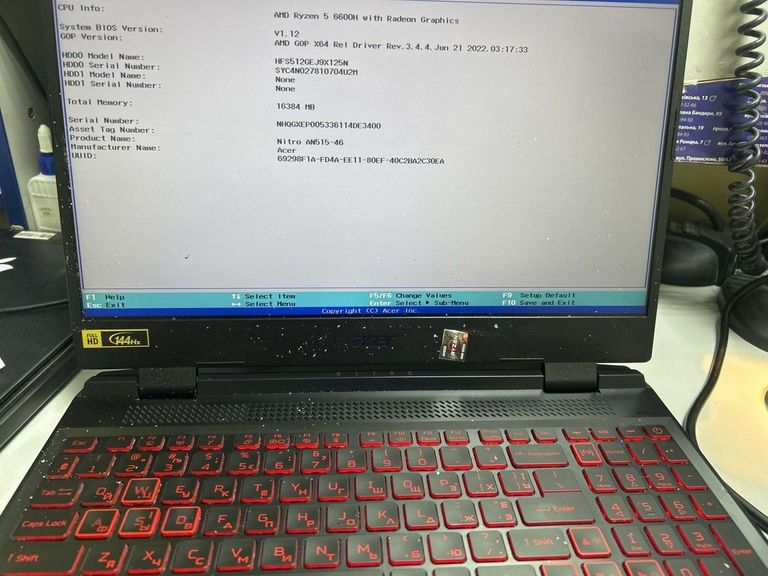 Купить Acer 15/ryzen 5 6600h ddr5/16gb ddr4/hdd *відсутній/ssd 500 gb/geforce rtx3060 6gb Б/У