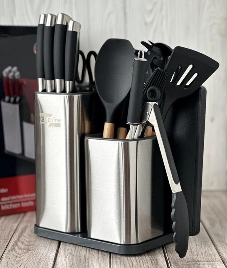 Купити Набір кухонних ножів та приладдя Zep-Line ZP-047 на підставці 17 предметів Б/У