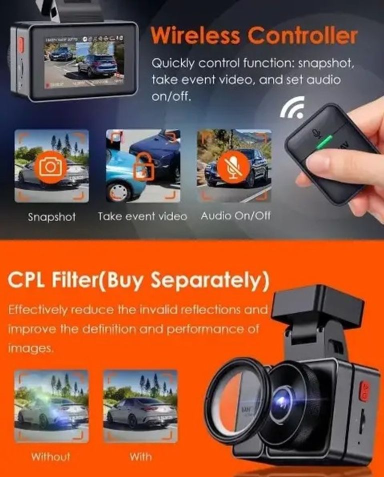 Авто відеореєстратор. VANTRUE E2 Dash Cam Передня та задня камера з голосовим керуванням, подвійна 2.7K відеореєстратор, Wi-Fi,  Код:null. Зображення 9