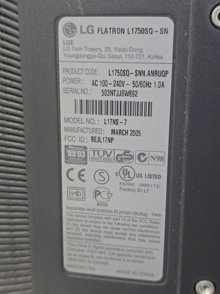 Оголошення Lg l1750sq Б/У