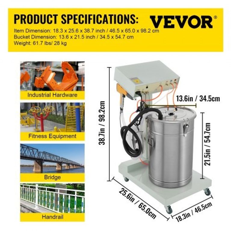 Високоефективна Машина для порошкового фарбування VEVOR WX-101. 40Вт. 50л. Електростатичне розпилення порошкової фарби. Система  Код:null. Зображення 8