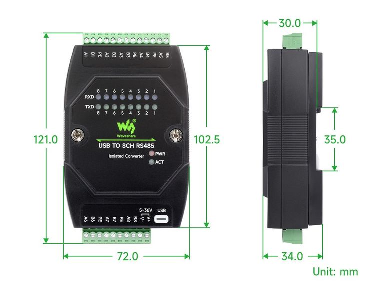 Акція! Ізольований перетворювач промислового класу з USB на 8 каналів RS485, адаптер USB на RS485, кілька схем захисту, підтримк Код:null. Зображення 8