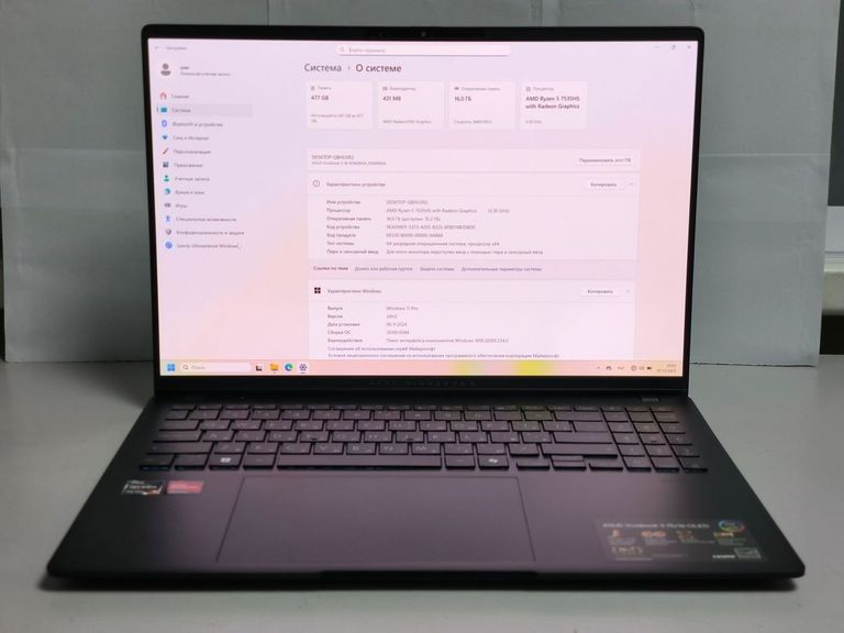 Объявление Asus 16/ryzen 5 7535hs ddr5/16gb ddr5/hdd *відсутній/ssd 480 gb/*інтегрована Б/У