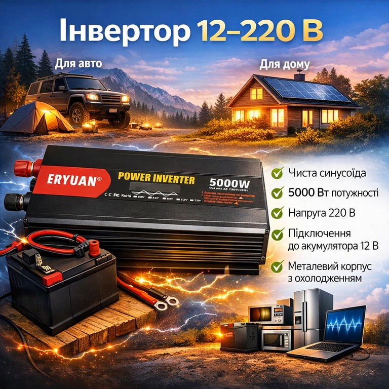 Купити Інвертор для автомобільних акумуляторів 12В 220В MX-5000Вт Перетворювач напруги для квартири чистий синус Б/У