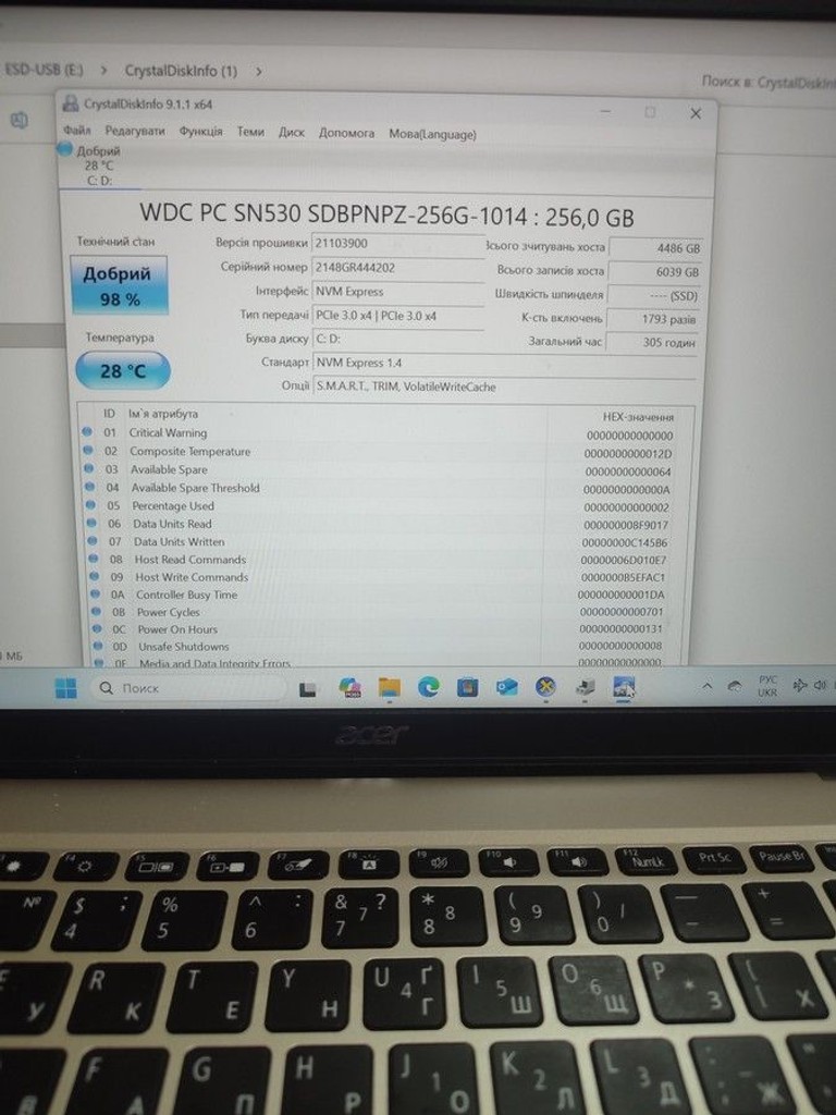 Acer 14/pentium n6000 ddr4/8gb ddr4/hdd *відсутній/ssd 256 gb/*інтегрована Код:01-201062867. Зображення 6