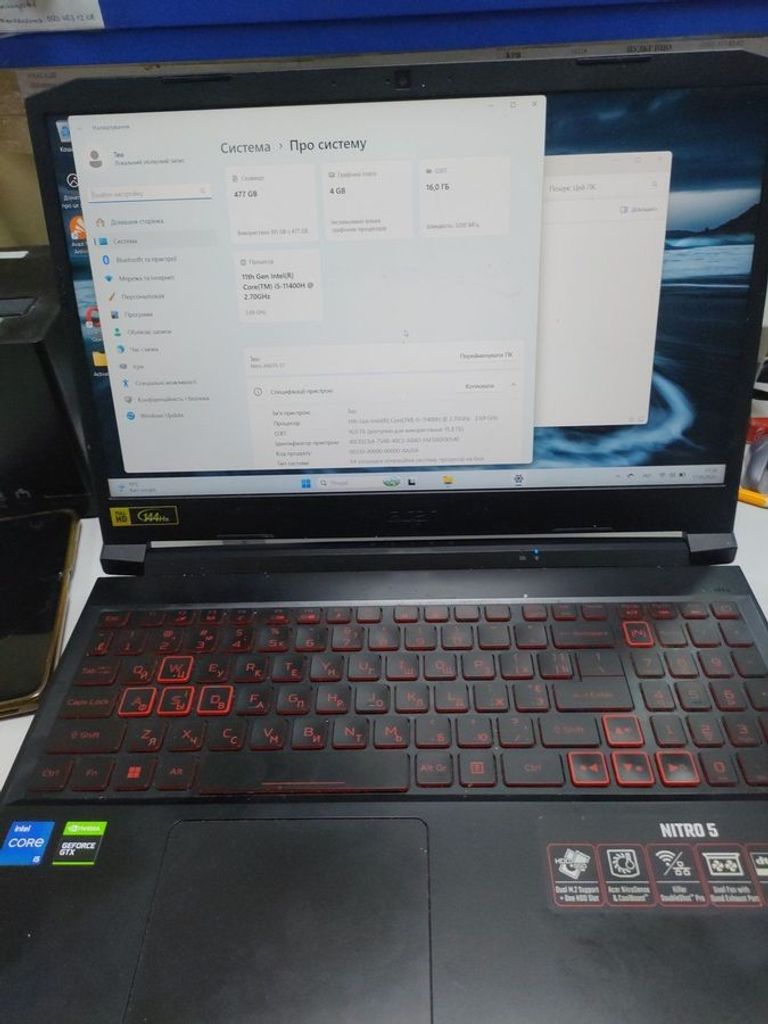 Розпродаж Acer 15/core i5-11400h ddr4/16gb ddr4/hdd *відсутній/ssd 512 gb/geforce gtx1650 4gb, продавець Техноскарб