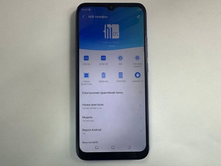 Купити Tecno Spark 6 Go KE5 2/32GB Aqua Blue (4895180762383) Б/У