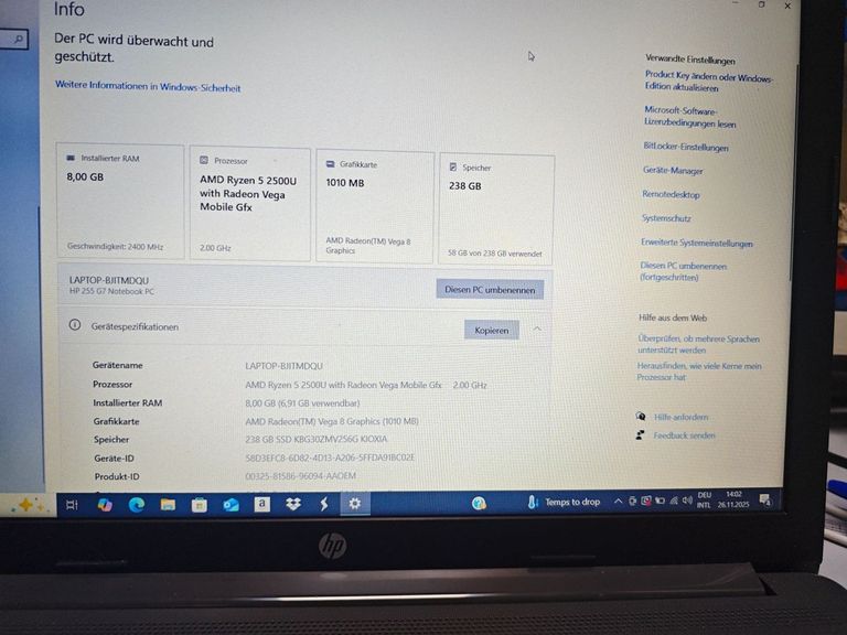 Дешиво Hp 15/ryzen 5 2500u ddr4/8gb ddr4/hdd *відсутній/ssd 256 gb/*інтегрована с ломбарда