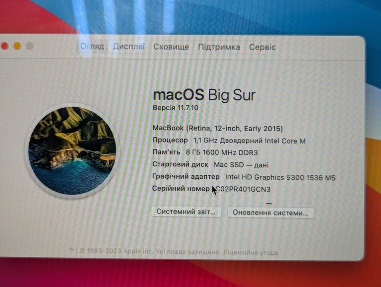 Apple macbook a1534 12" core m 1,1ghz/ram8gb/ssd256gb/intel hd graphics 5300 Код:01-200871123. Зображення 7