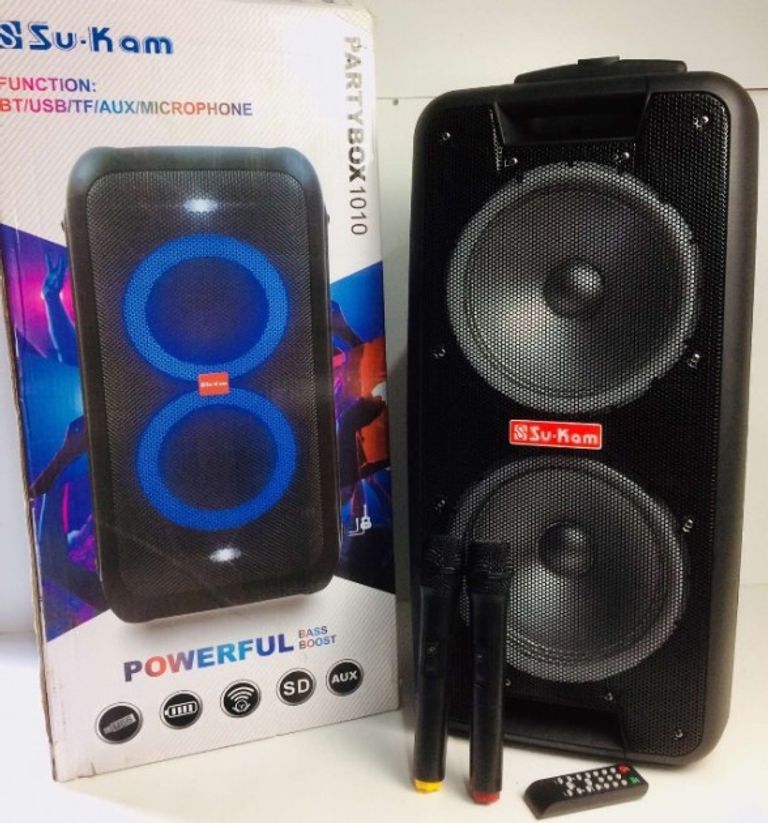 Купити Портативна колонка Su-Kam 1010 + 2 мікрофони + BT 12v220v Б/У