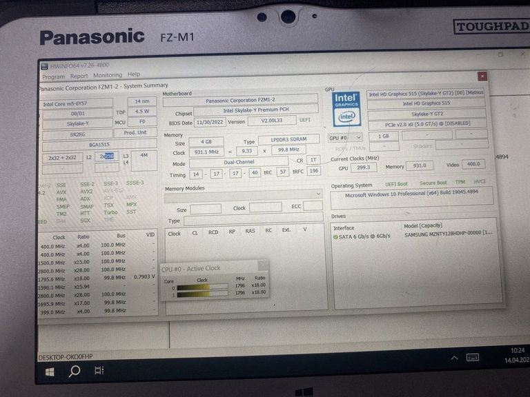 Объявление Panasonic fz-m1/core m5-6y57 1.10ghz/ram4gb/ssd128gbgb/intel graphics 515 Б/У
