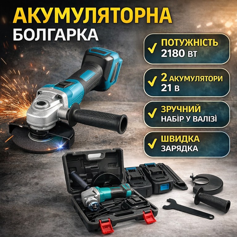 Купити Angle Grinder 8500 об/хв з двома акумуляторами 24V у пластиковому кейсі DUC66 Б/У