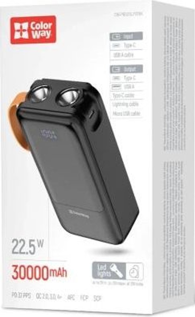 ColorWay 30 000 mAh PowerHub PD/22.5W, QC/4.0, Black Код:null. Зображення 8