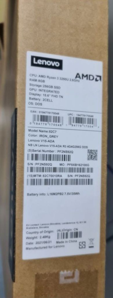 Lenovo 15/ryzen 3 3250u ddr4/8gb ddr4/hdd *відсутній/ssd 256 gb/*інтегрована Код:01-200881343. Зображення 10