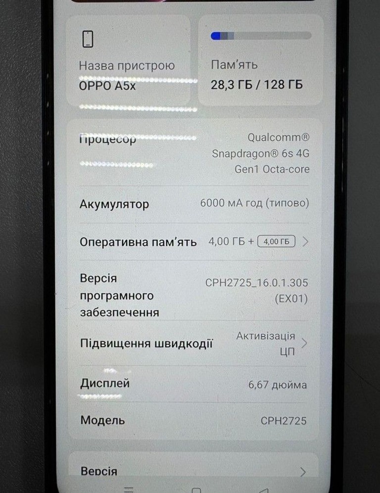 Оголошення Oppo a5x 4g 4/128gb Б/У