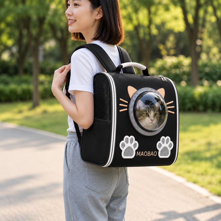 Объявление S-cat1 для котів 36×24×40 см чорний • Рюкзак для котів S-cat1 з прозорим вікном та вентиляцією 36×24×40 см Б/У