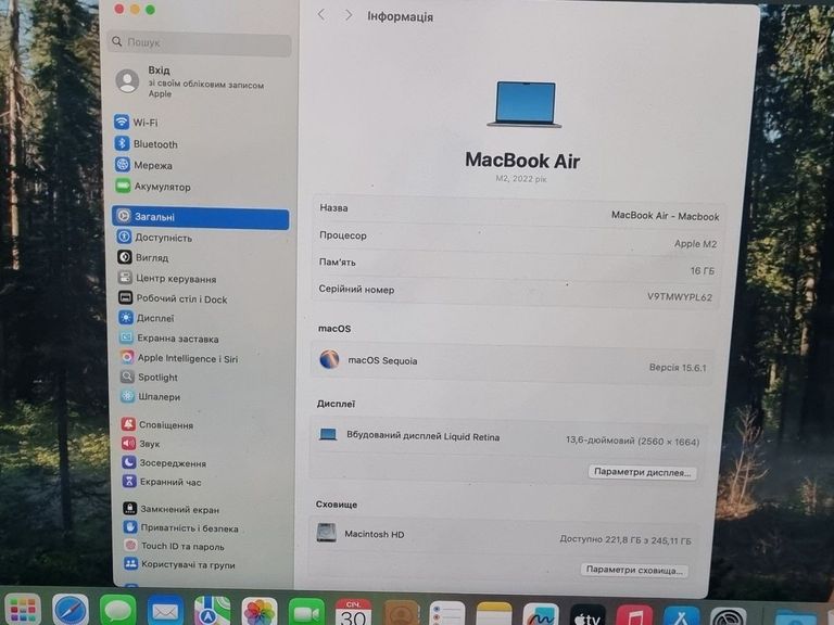 Apple macbook air 13.6/ m2 / ram 16gb/ ssd 256gb/ gpu 8 core Код:01-200864524. Зображення 5