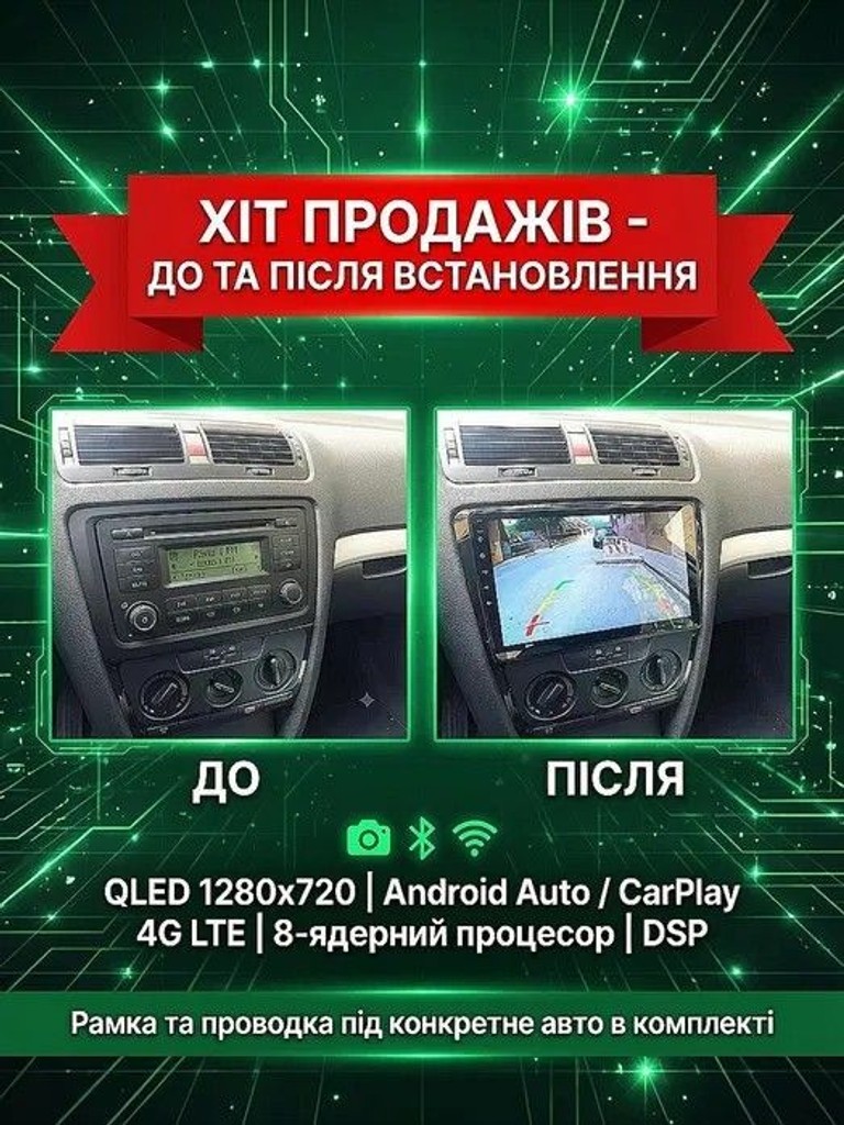 Android з CarPlay 4/32Gb з рамкою під Toyota Volkswagen Skoda Hyundai Kia Mitsubishi Ford Opel Nissan Renault Honda Su Код:null. Зображення 4