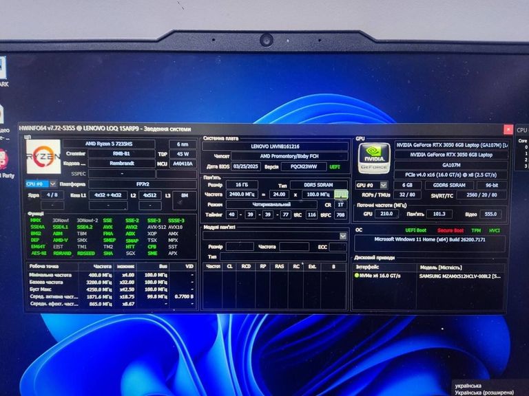 Lenovo 15/ryzen 5 7235hs ddr5/16gb ddr5/hdd *відсутній/ssd 512 gb/geforce rtx3050 6gb Код:01-200855944. Изображение 5