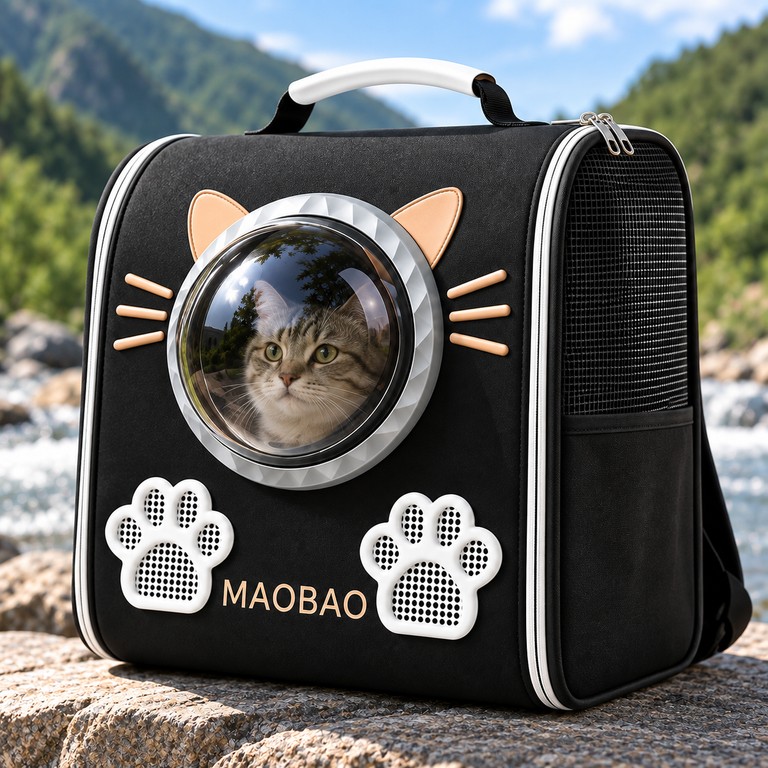 S-cat1 для котів 36×24×40 см чорний • Рюкзак для котів S-cat1 з прозорим вікном та вентиляцією 36×24×40 см Код:null. Изображение 4