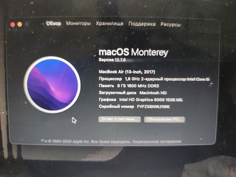 Дешево Apple macbook air a1466 2017 13,3" core i5 1,8ghz/ram8gb/ssd128gb/intel hd graphics 6000 з ломбарду