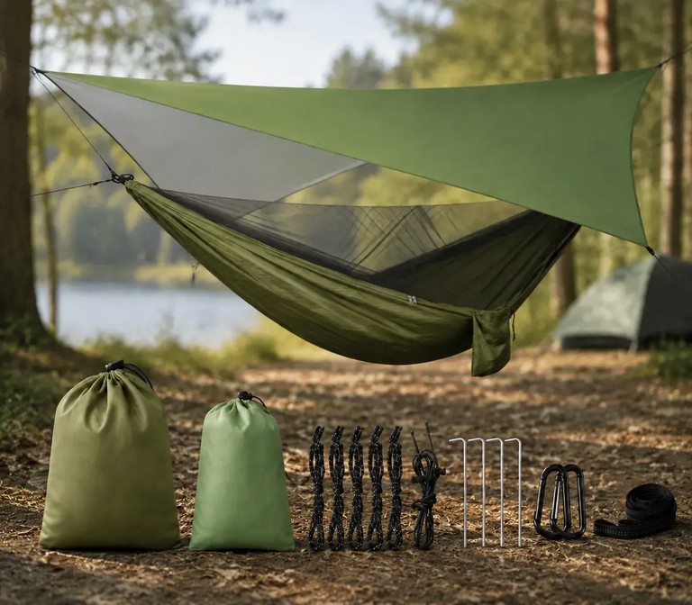 Hammock з москітною сіткою та тентом від дощу / Гамак-намет похідна для відпочинку на природі 260*140CM Зелений Код:null. Изображение 5