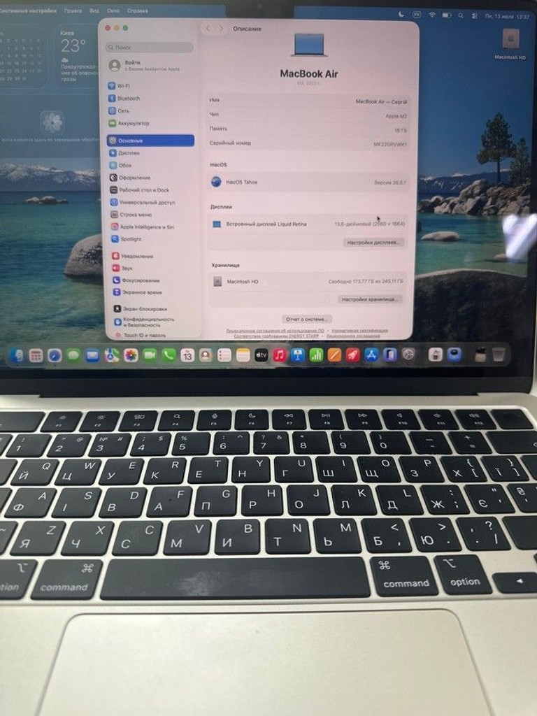 Оголошення Apple macbook air 13.6/ m2 / ram 16gb/ ssd 256gb/ gpu 8 core Б/У
