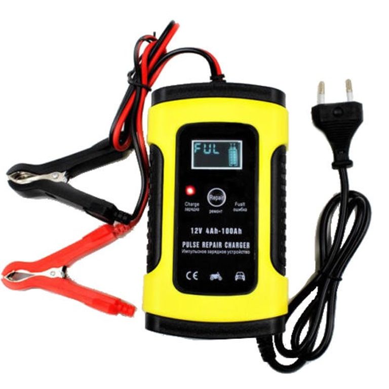 Дешиво Зарядний пристрій автомобільного акумулятора Foxsur 12V 6A імпульсний зарядний пристрій з РК-дисплеєм с ломбарда
