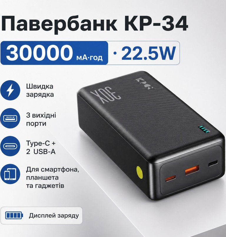 Купити King Power KP-34 30000 mAh 22.5W  Б/У