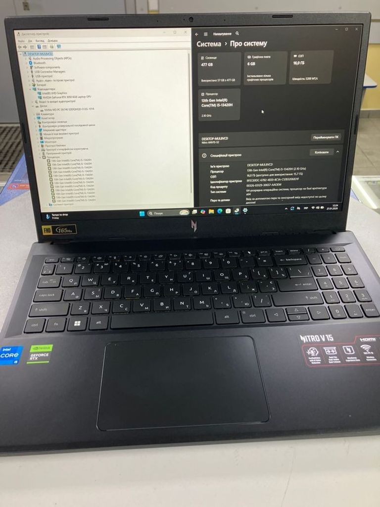 Дешево Acer 15/core i5-13420h ddr5/16gb ddr5/hdd *відсутній/ssd 512 gb/geforce rtx3050 6gb з ломбарду