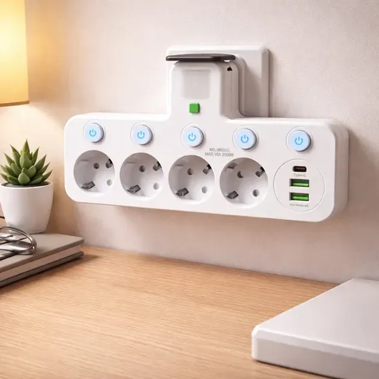 8625UL з нічником, 4 розетки + USB + Type-C (17559/MG) Білий Код:null. Зображення 4
