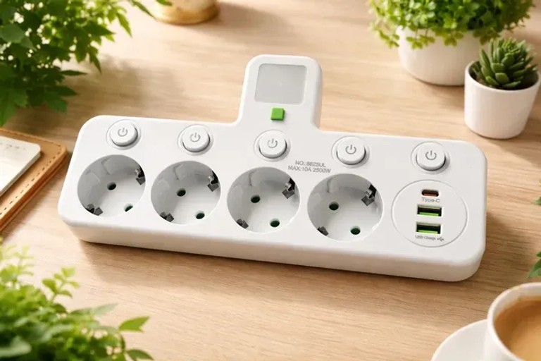 8625UL з нічником, 4 розетки + USB + Type-C (17559/MG) Білий Код:null. Зображення 5
