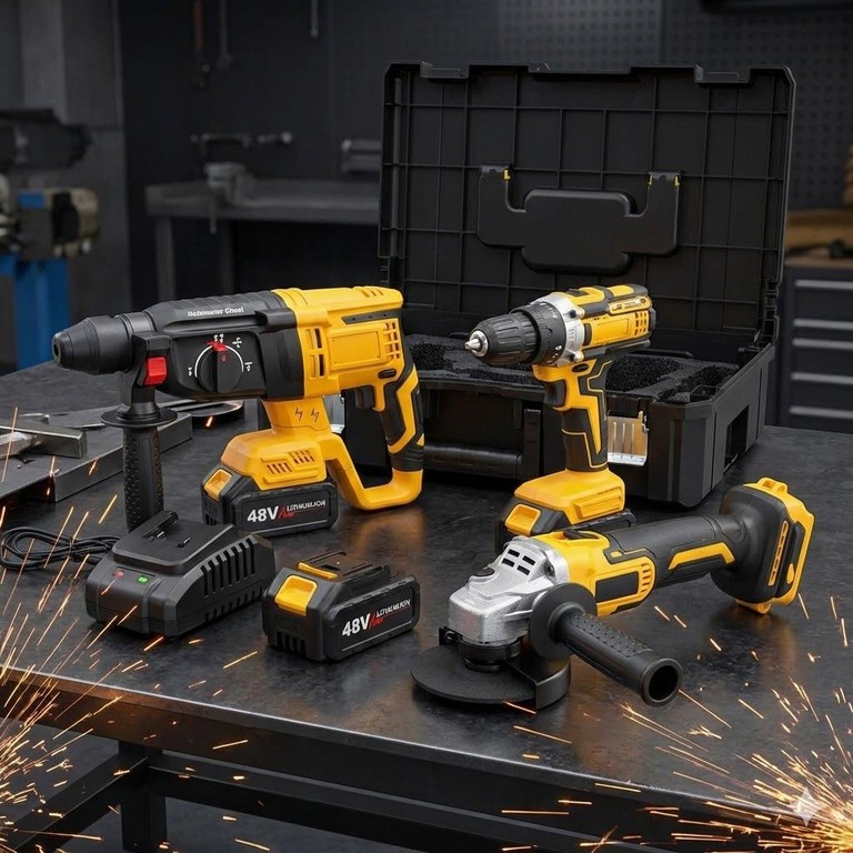 Tool Set 3 в 1 48V: Перфоратор, Шурупокрут, Болгарка (КШМ) Код:null. Изображение 4