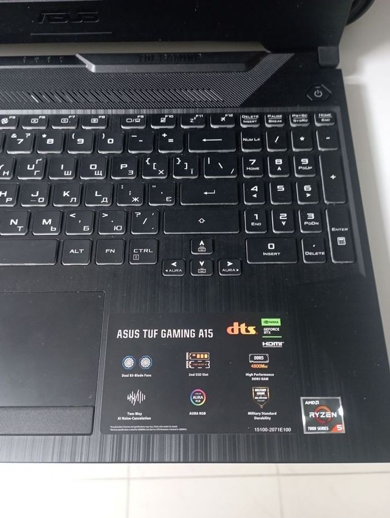 Объявление Asus 15/ryzen 5 7535hs ddr5/16gb ddr5/ssd 500 gb/geforce rtx2050 4gb Б/У