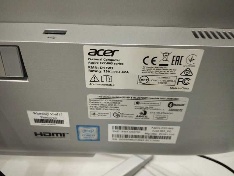 Распродажа Acer aspire c22-865 core i3-8130u/ram 8gb/ssd 256gb/ інтегрована, продавец Техноскарб