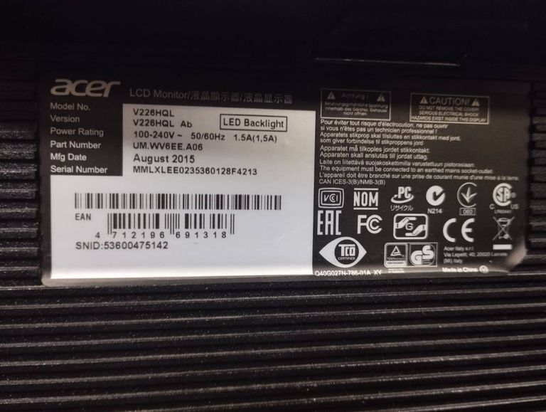 Acer v226hqlab um.wv6ee.a06