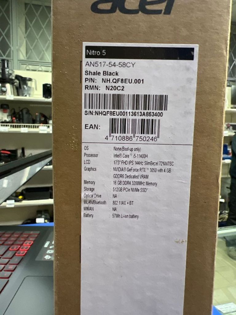 Acer 17/core i5-11400h ddr4/16gb ddr4/hdd *відсутній/ssd 512 gb/geforce rtx3050 4gb Код:01-200805045. Изображение 6