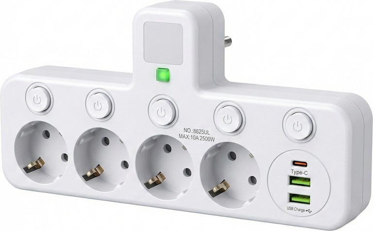 Оголошення 8625UL з нічником, 4 розетки + USB + Type-C (17559/MG) Білий Б/У