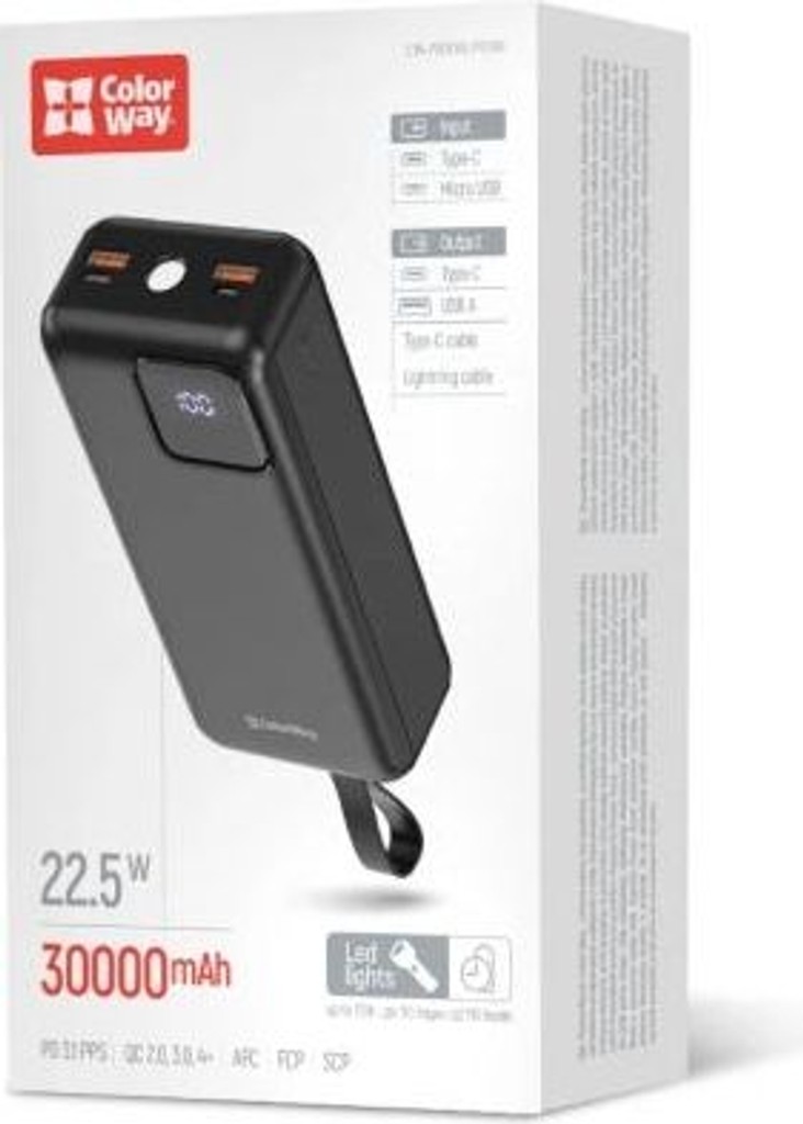 ColorWay 30 000 mAh EnergyHub PD/22.5W, QC/4.0, Black Код:null. Зображення 7