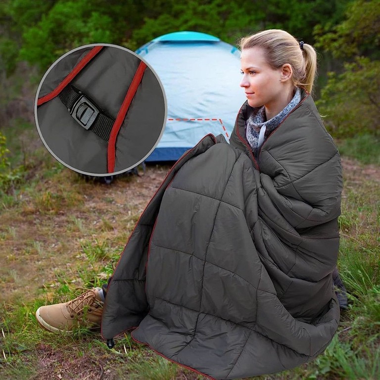 Travel blanket для кемпінгу 200×140 см з водовідштовхувальним покриттям DWR чорна Код:null. Изображение 7