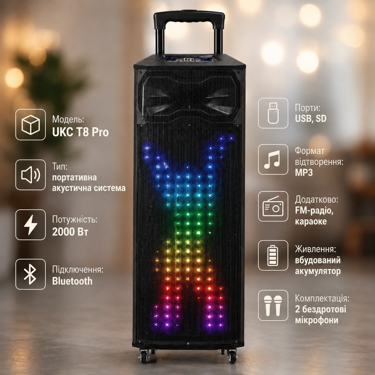 Портативна колонка T8 / Акустична колонка UKC T8 Pro / Bluetooth, FM, Karaoke акустична система Код:null. Зображення 5