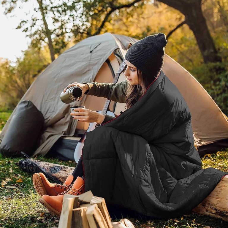 Travel blanket для кемпінгу 200×140 см з водовідштовхувальним покриттям DWR чорна Код:null. Изображение 8