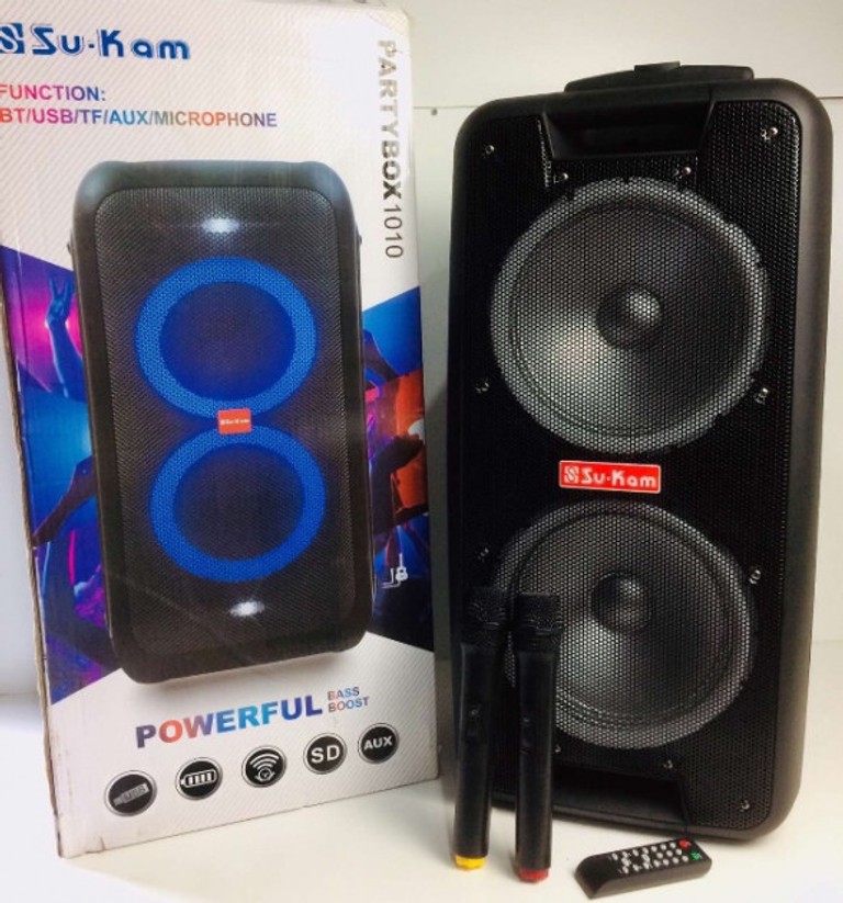 Купити Портативна колонка Su-Kam 1010 + 2 мікрофони + BT 12v220v Б/У