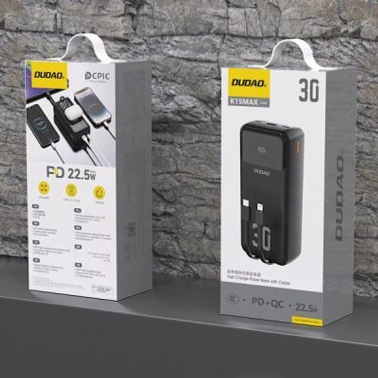 Оголошення Dudao 30000mAh K15 MAX 22.5W, PD, QC, USB-A, Lightning, USB-C(In/Out), з USB-C/Lightning cables Б/У