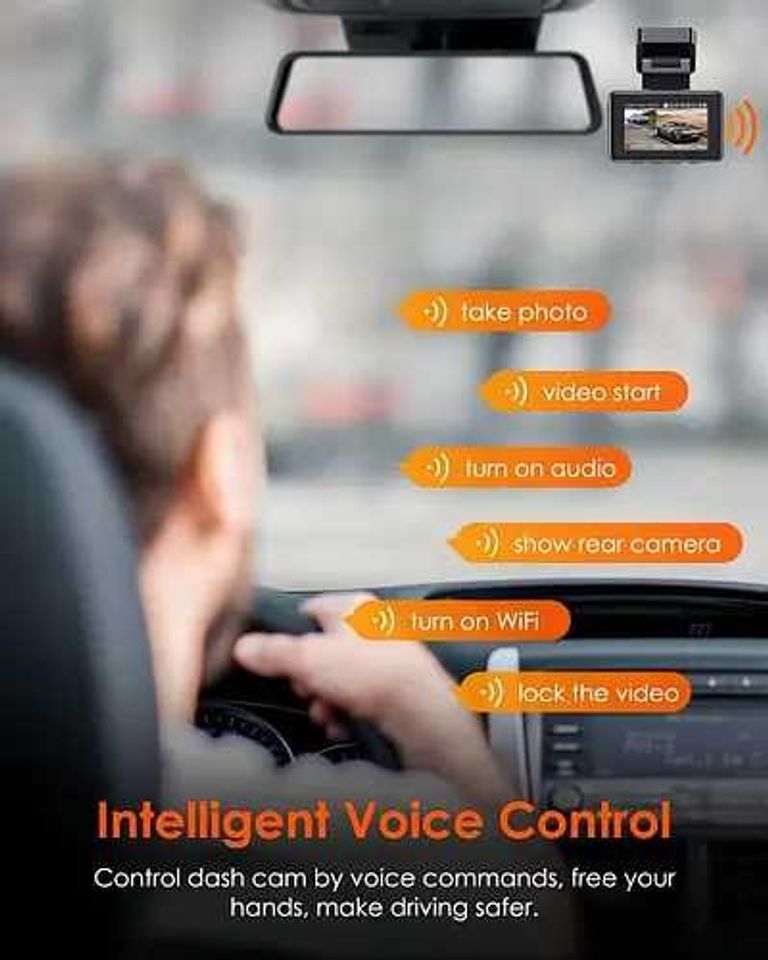 Авто відеореєстратор. VANTRUE E2 Dash Cam Передня та задня камера з голосовим керуванням, подвійна 2.7K відеореєстратор, Wi-Fi,  Код:null. Зображення 7