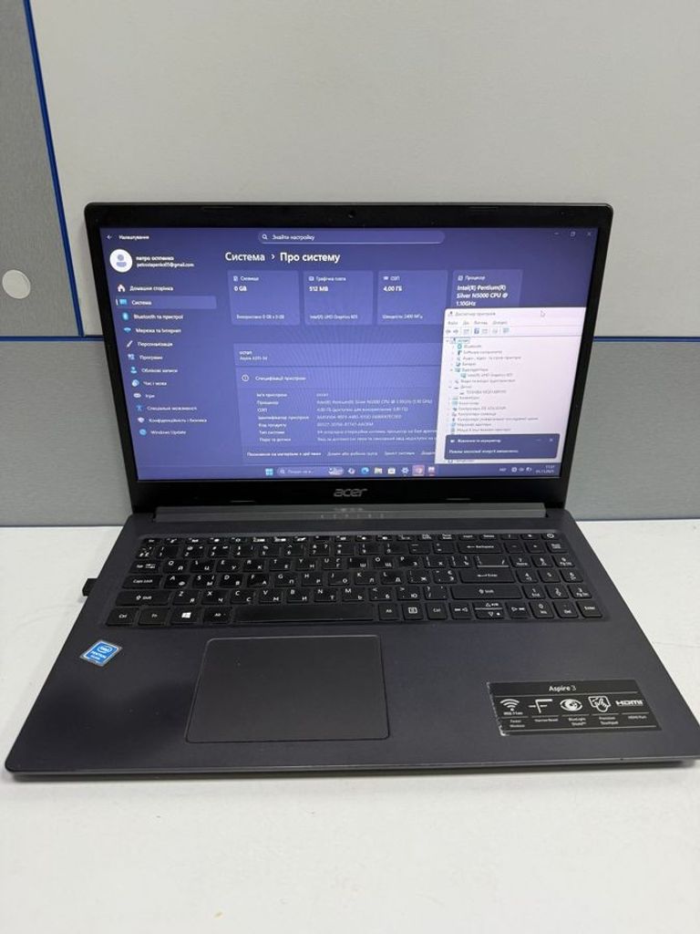 Купити Acer 15/pentium n5000 ddr4/4gb ddr4/hdd 500 gb/ssd *відсутній/*інтегрована Б/У