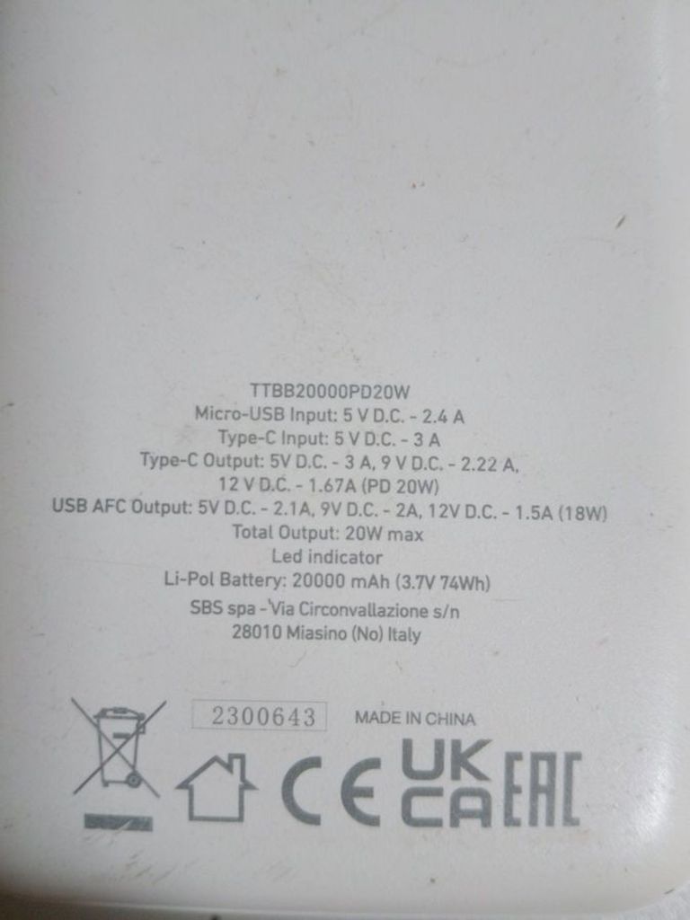 Оголошення Sbs Ttbb20000Fastk 20000mah Б/У