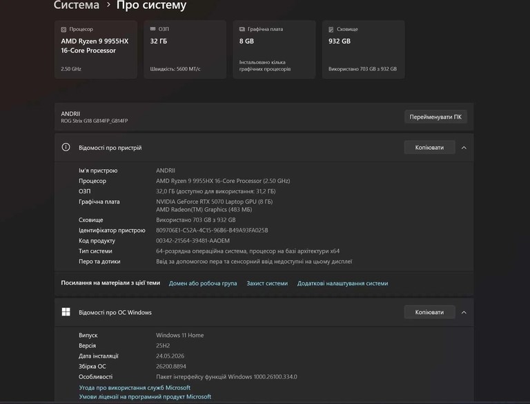 Дешево ASUS Rog Strix G18 G814FP з ломбарду